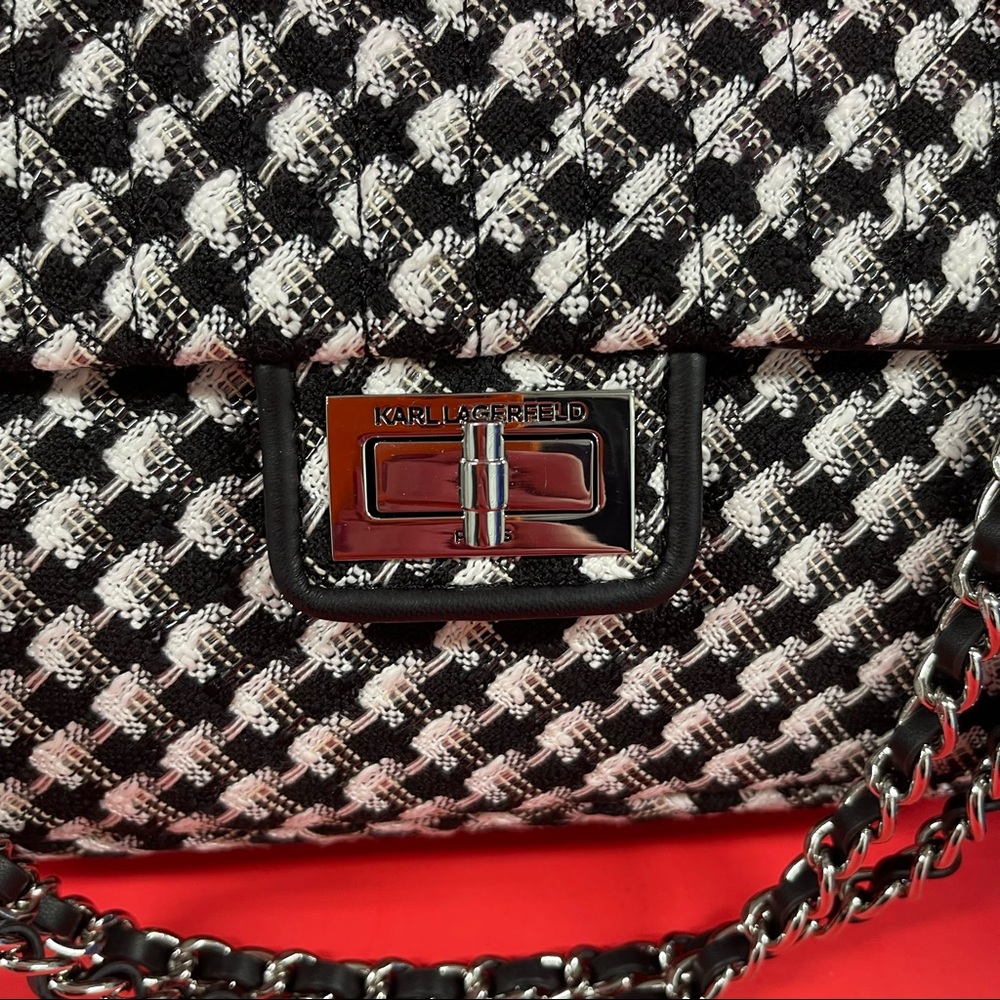💔SOLD! NWT KARL LAGERFELD DOUBLE FLAP DOUBLE CHAIN 2 WAY BAG - Picture 5 of 16